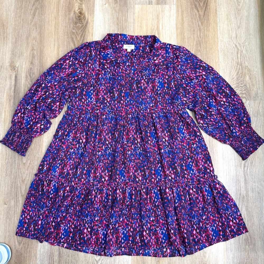 Umgee‎ (Vibrant Blue/Pink) Tiered Babydoll Mini Dress Womens Medium